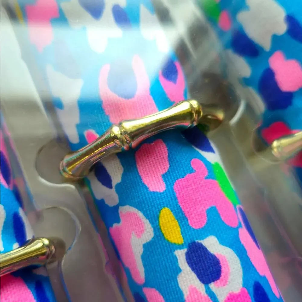 Lilly Pulitzer Hottie Dottie Blue & Pink Napkins & Bamboo Rings | Set of 4 NIB